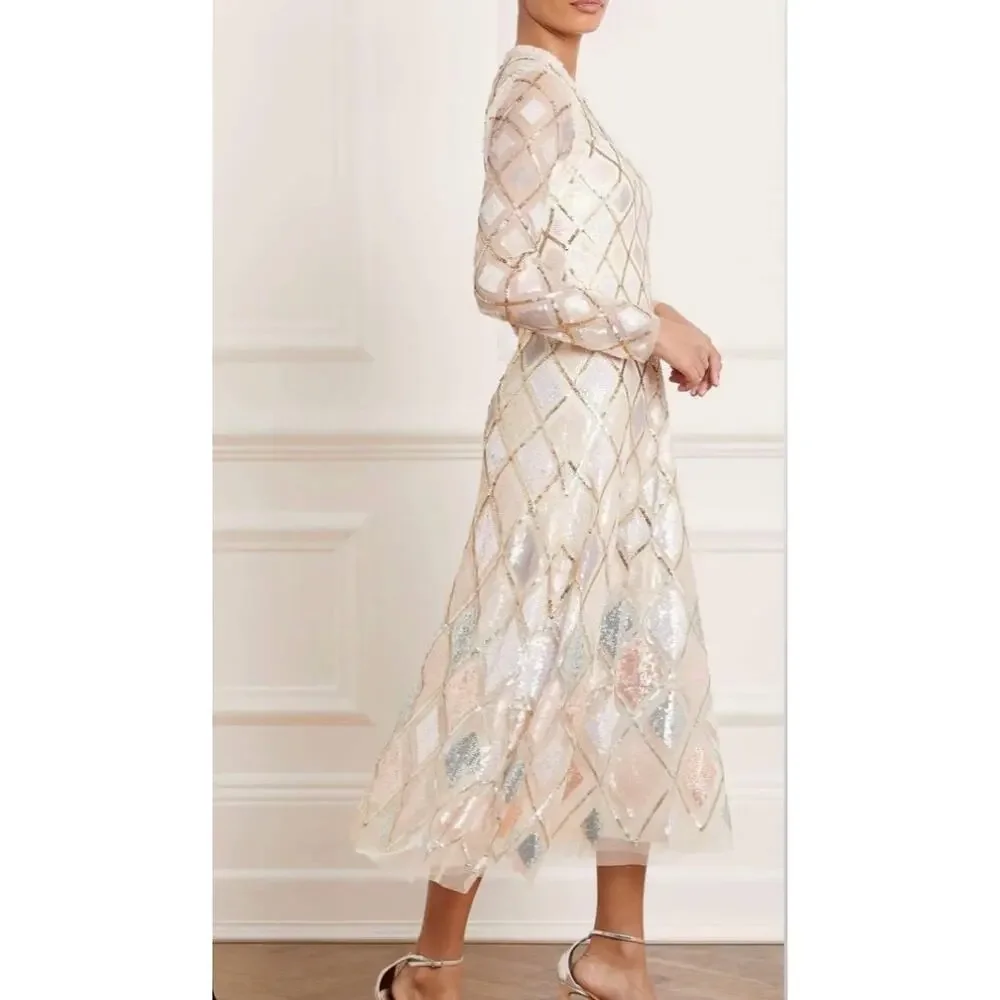 Needle & Thread Sequin Diamond Ballerina Dress ivory pink size US 6 / UK 10 - Picture 6 of 16